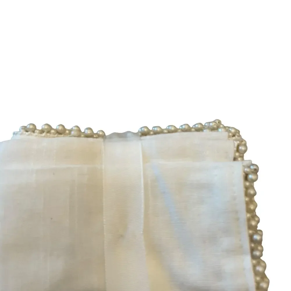 TAHARI White Cotton Dinner Napkins 18x18 Set of 8 Faux Pearl Trim Holiday Glam